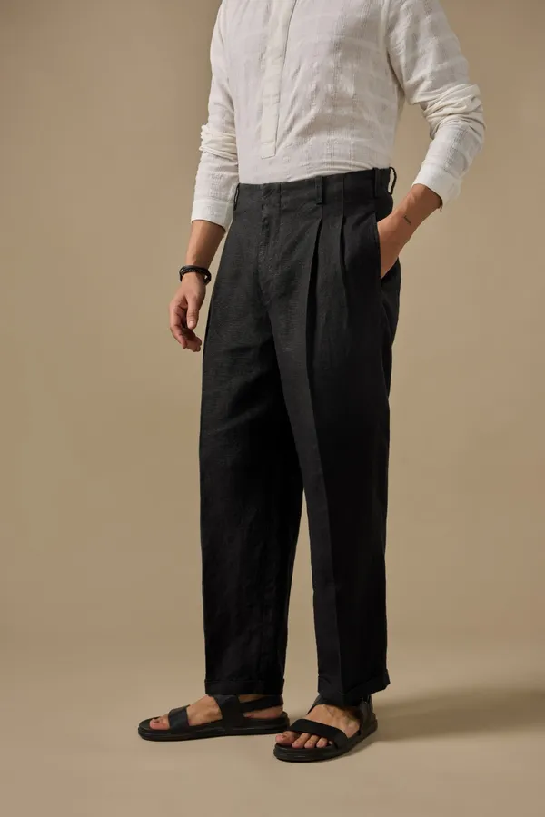 100%_Linen_Relax_Fit_High_Waist_Pleated_Trouser
