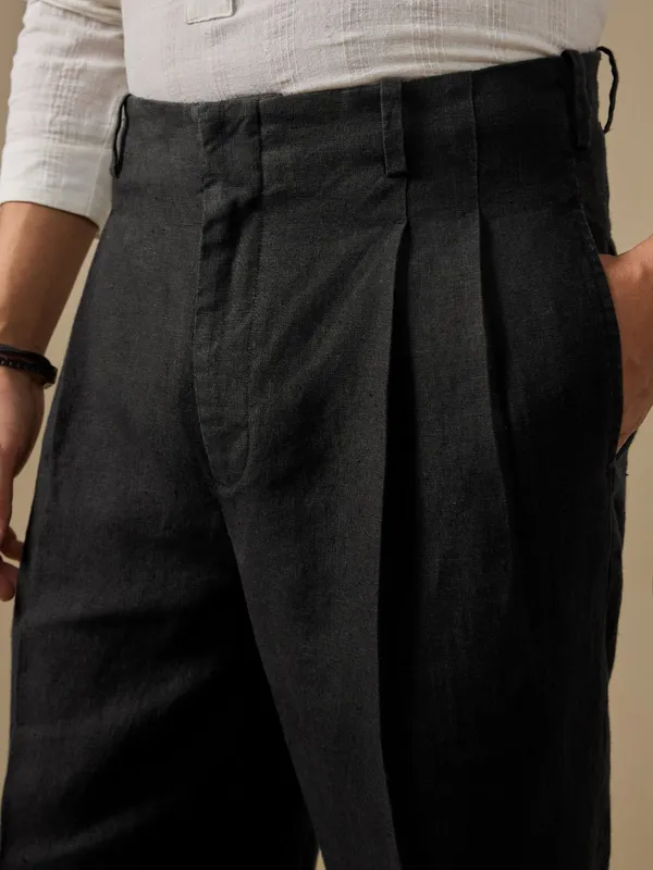 100%_Linen_Relax_Fit_High_Waist_Pleated_Trouser