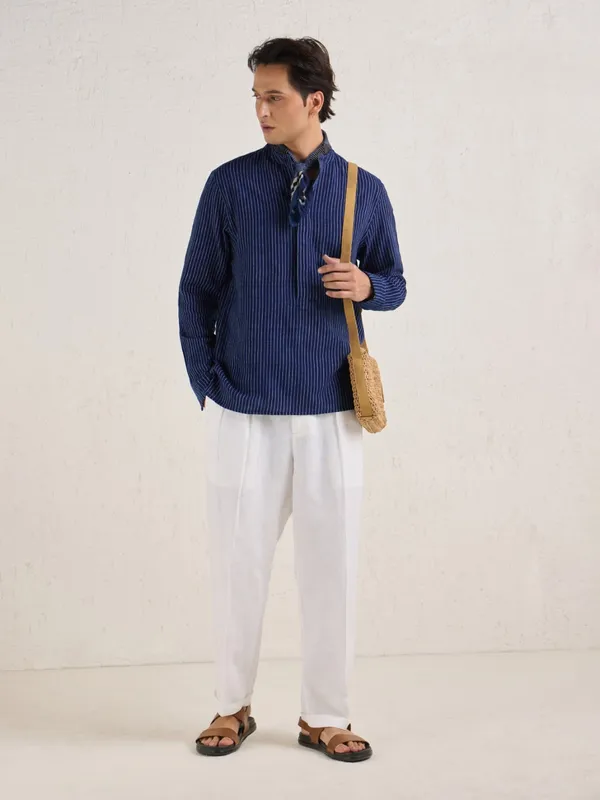 Handwoven_Indigo_Classic_Fit_Pop-Over_Shirt_With_Extended_Placket