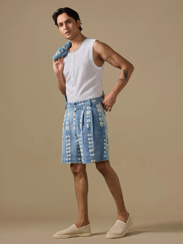 Hand_Brushed_Indigo_Print_Pleated_Shorts
