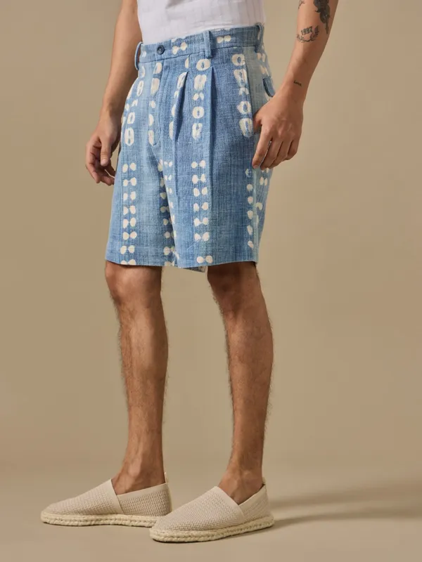 Hand_Brushed_Indigo_Print_Pleated_Shorts