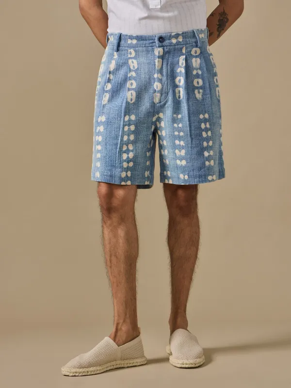 Hand_Brushed_Indigo_Print_Pleated_Shorts