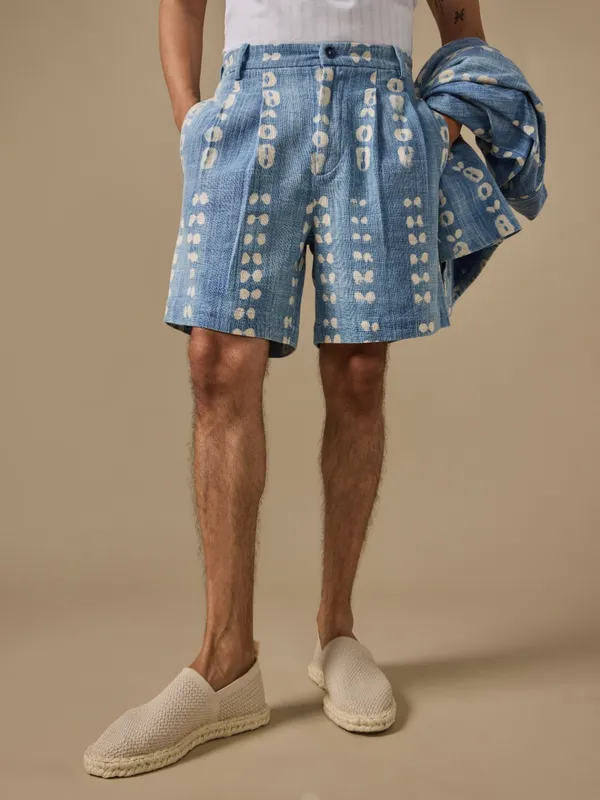 Hand_Brushed_Indigo_Print_Pleated_Shorts