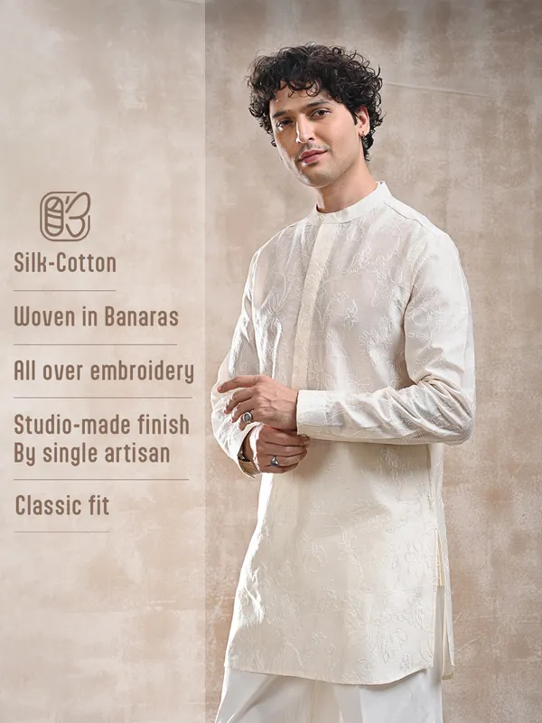 All_over_embroidered_Silk_cotton_classic_fit_short-kurta