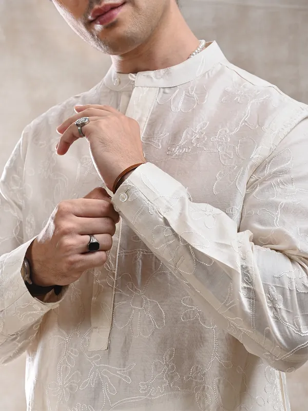 All_over_embroidered_Silk_cotton_classic_fit_short-kurta