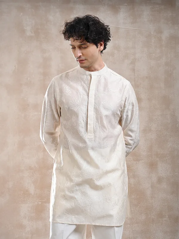 All_over_embroidered_Silk_cotton_classic_fit_short-kurta