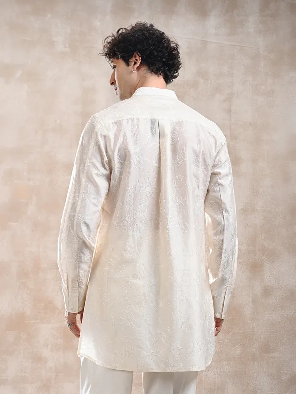 All_over_embroidered_Silk_cotton_classic_fit_short-kurta