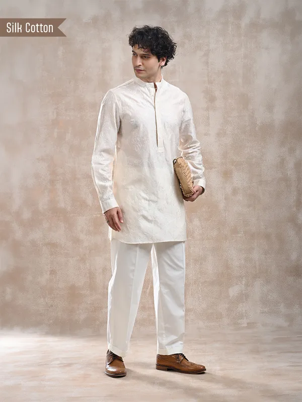 All_over_embroidered_Silk_cotton_classic_fit_short-kurta