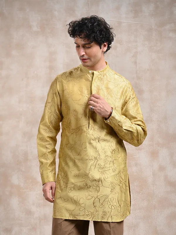 All_over_embroidered_Silk_cotton_classic_fit_short-kurta