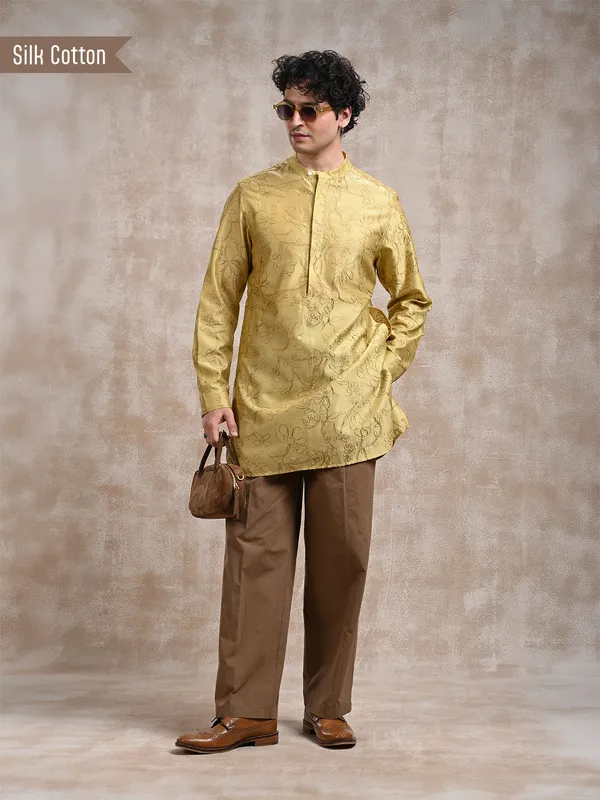 All_over_embroidered_Silk_cotton_classic_fit_short-kurta