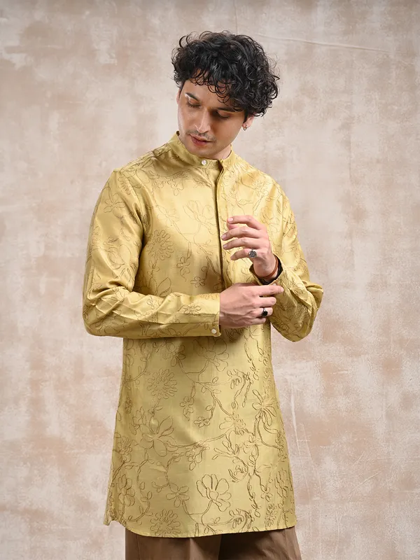All_over_embroidered_Silk_cotton_classic_fit_short-kurta
