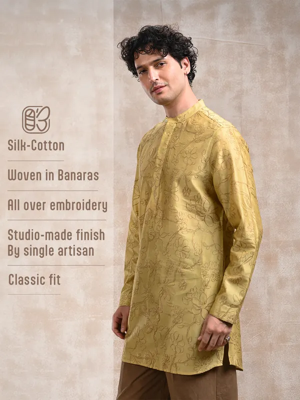 All_over_embroidered_Silk_cotton_classic_fit_short-kurta