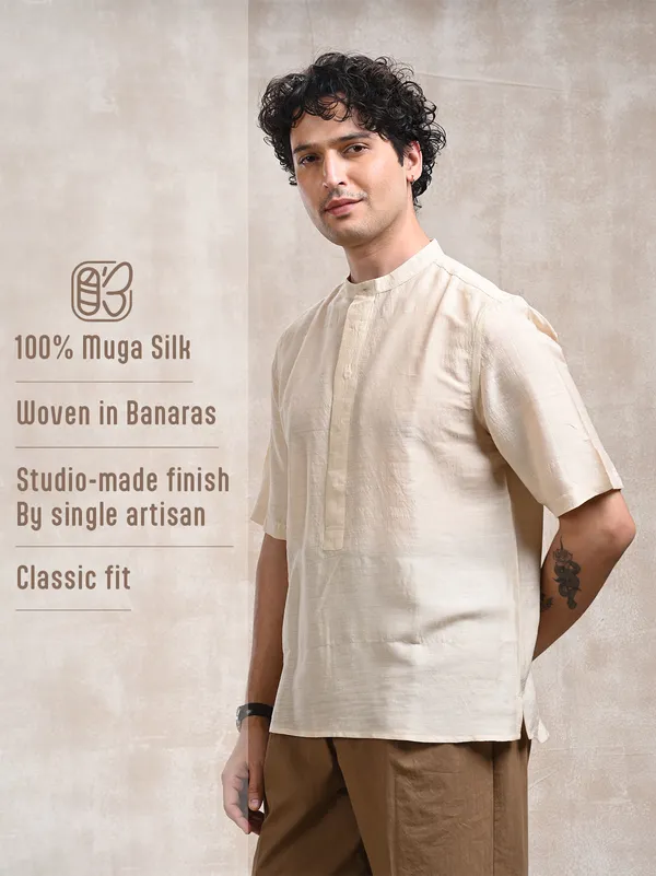 100%_Natural_Muga_Silk_classic_fit_Pop-over_shirt