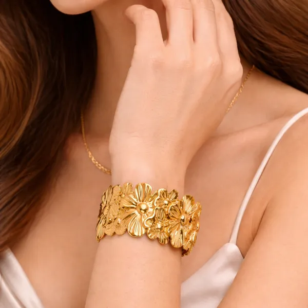 Gold-Toned_Floral_Cuff_Bracelet
