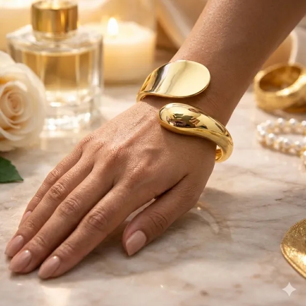 Gold-Plated_Curved_Statement_Bracelet_With_Mirror_Finish