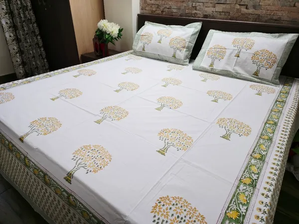 Floral_Hand_Block_Printed_Cotton_Bedsheet_With_Matching_Pillow_Covers_(108_X_108_inches)
