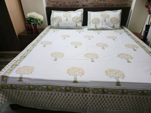 Floral_Hand_Block_Printed_Cotton_Bedsheet_With_Matching_Pillow_Covers_(108_X_108_inches)