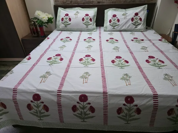 Floral_Hand_Block_Printed_Cotton_Bedsheet_With_Matching_Pillow_Covers_(108_X_108_inches)