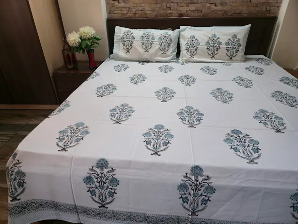 Floral_Hand_Block_Printed_Cotton_Bedsheet_With_Matching_Pillow_Covers_(108_X_108_inches)
