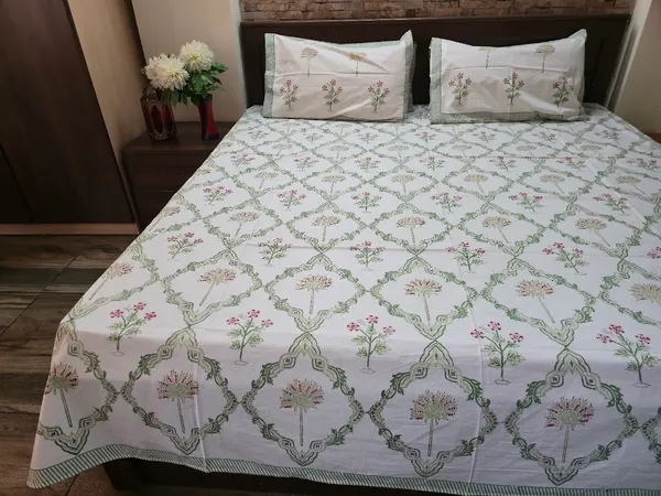 Floral_Hand_Block_Printed_Cotton_Bedsheet_With_Matching_Pillow_Covers_(108_X_108_inches)
