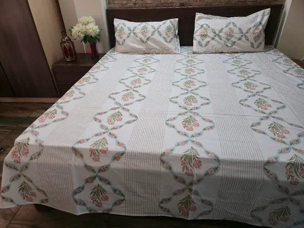 Floral_Hand_Block_Printed_Cotton_Bedsheet_With_Matching_Pillow_Covers_(108_X_108_inches)