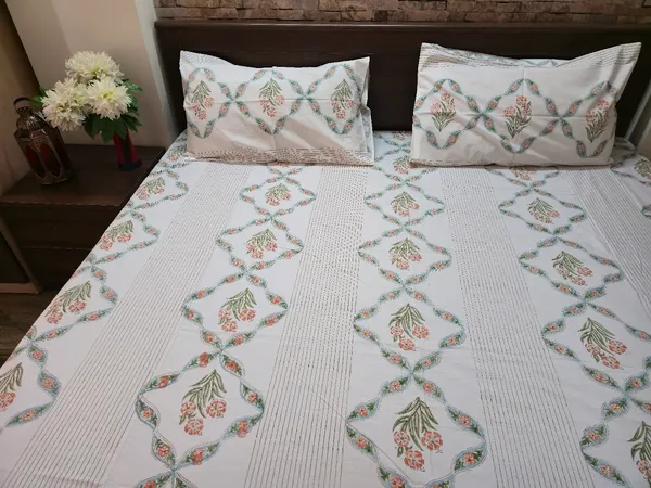 Floral_Hand_Block_Printed_Cotton_Bedsheet_With_Matching_Pillow_Covers_(108_X_108_inches)