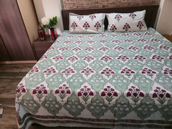 Floral_Hand_Block_Printed_Cotton_Bedsheet_With_Matching_Pillow_Covers_(108_X_108_inches)