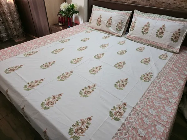 Floral_Hand_Block_Printed_Cotton_Bedsheet_With_Matching_Pillow_Covers_(108_X_108_inches)