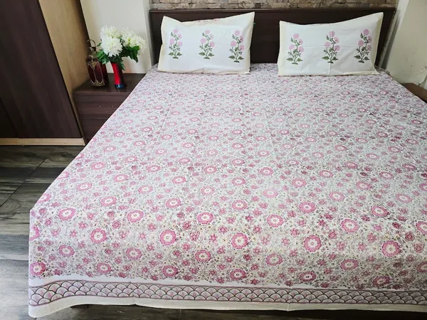 Floral_Hand_Block_Printed_Cotton_Bedsheet_With_Matching_Pillow_Covers_(108_X_108_inches)