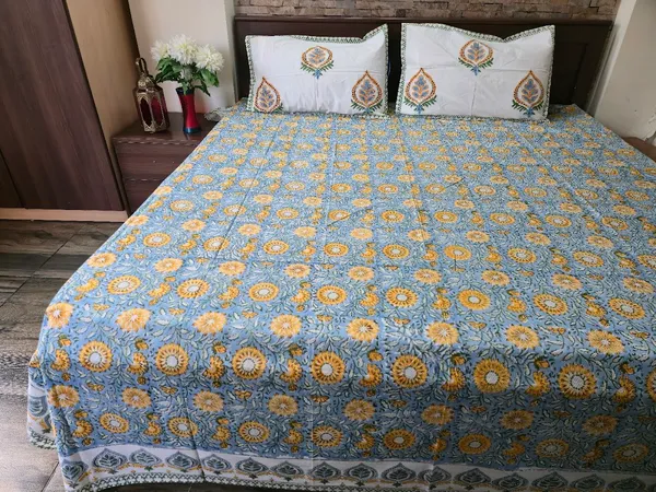 Floral_Hand_Block_Printed_Cotton_Bedsheet_With_Matching_Pillow_Covers_(108_X_108_inches)