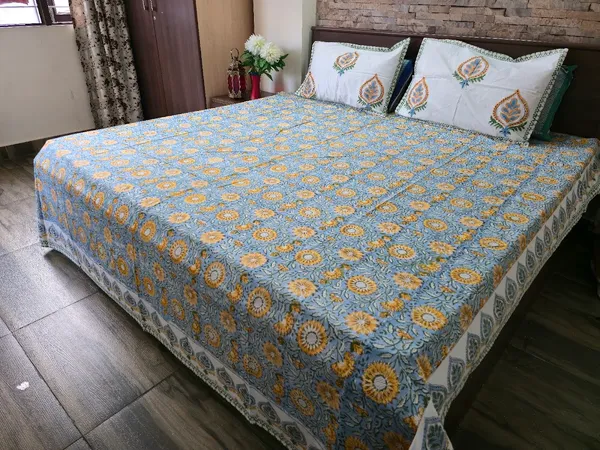 Floral_Hand_Block_Printed_Cotton_Bedsheet_With_Matching_Pillow_Covers_(108_X_108_inches)