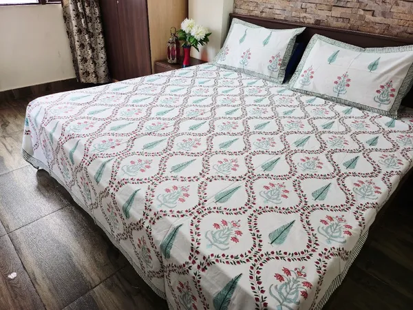 Floral_Hand_Block_Printed_Cotton_Bedsheet_With_Matching_Pillow_Covers_(108_X_108_inches)