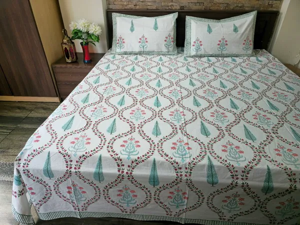 Floral_Hand_Block_Printed_Cotton_Bedsheet_With_Matching_Pillow_Covers_(108_X_108_inches)