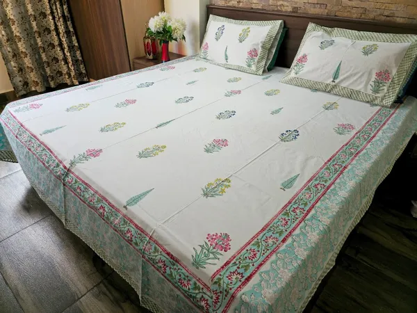 Floral_Hand_Block_Printed_Cotton_Bedsheet_With_Matching_Pillow_Covers_(108_X_108_inches)