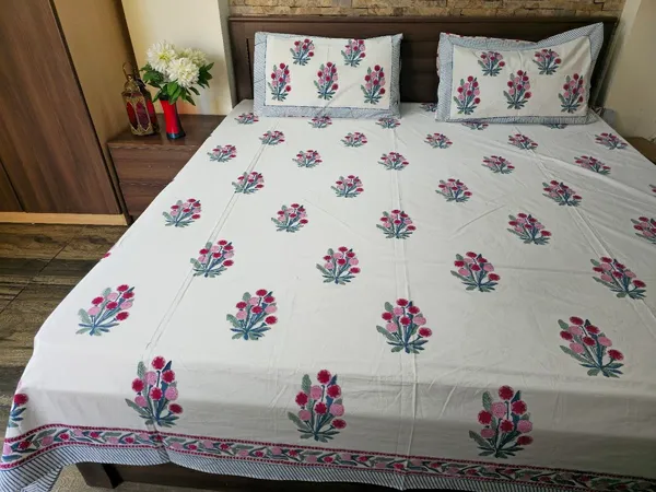 Floral_Hand_Block_Printed_Cotton_Bedsheet_With_Matching_Pillow_Covers_(108_X_108_inches)