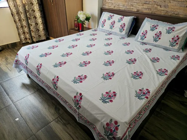 Floral_Hand_Block_Printed_Cotton_Bedsheet_With_Matching_Pillow_Covers_(108_X_108_inches)
