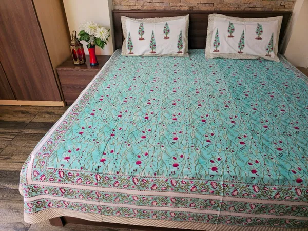 Floral_Hand_Block_Printed_Cotton_Bedsheet_With_Matching_Pillow_Covers_(108_X_108_inches)