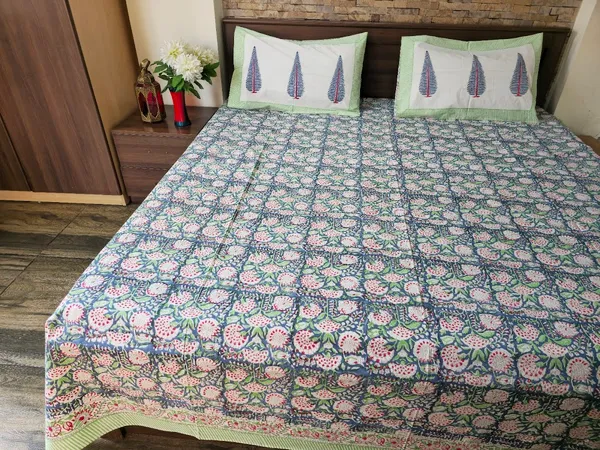 Floral_Hand_Block_Printed_Cotton_Bedsheet_With_Matching_Pillow_Covers_(108_X_108_inches)