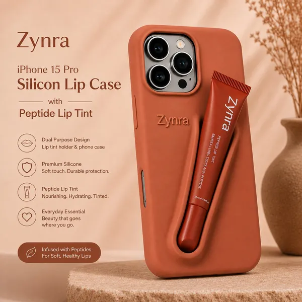 Rust_Silicone_Iphone_15_Pro_Case_With_Peptide_Lip_Tint