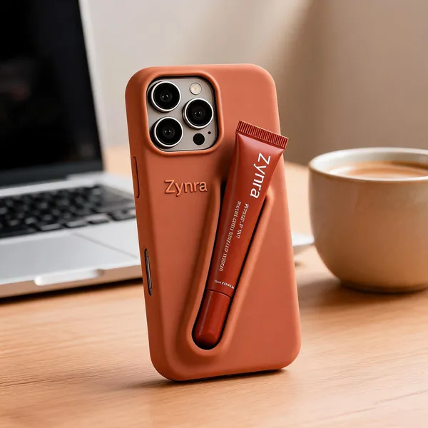Rust_Silicone_Iphone_15_Pro_Case_With_Peptide_Lip_Tint
