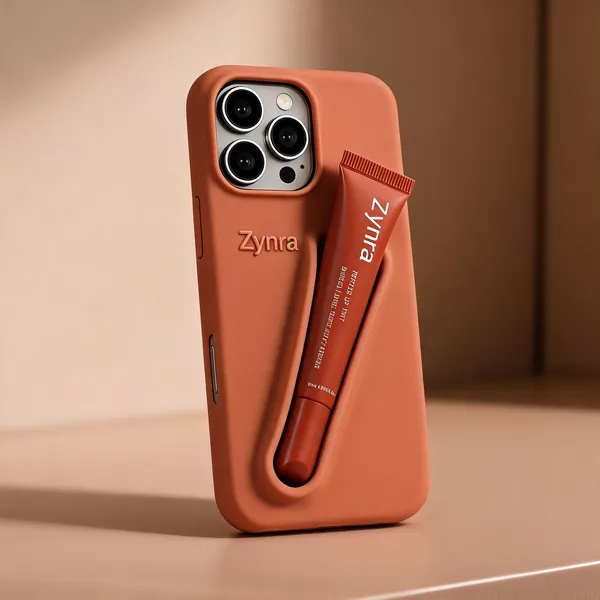 Rust_Silicone_Iphone_15_Pro_Case_With_Peptide_Lip_Tint