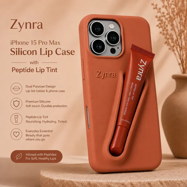 Terracotta_Silicone_Iphone_15_Pro_Max_Case_With_Peptide_Lip_Tint