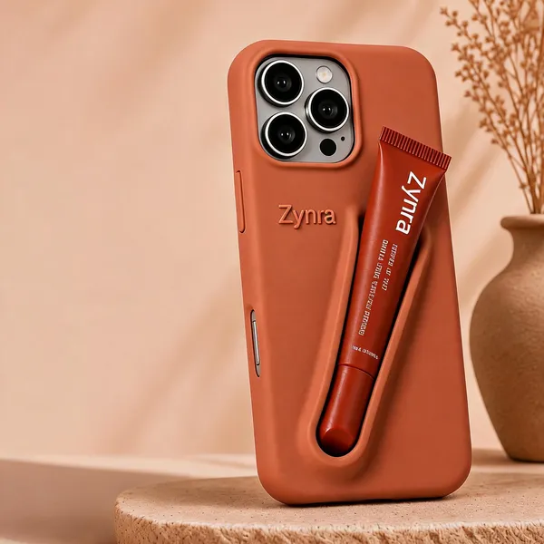 Terracotta_Silicone_Iphone_15_Pro_Max_Case_With_Peptide_Lip_Tint