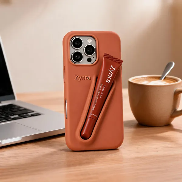 Terracotta_Silicone_Iphone_14_Pro_Max_Case_With_Peptide_Lip_Tint