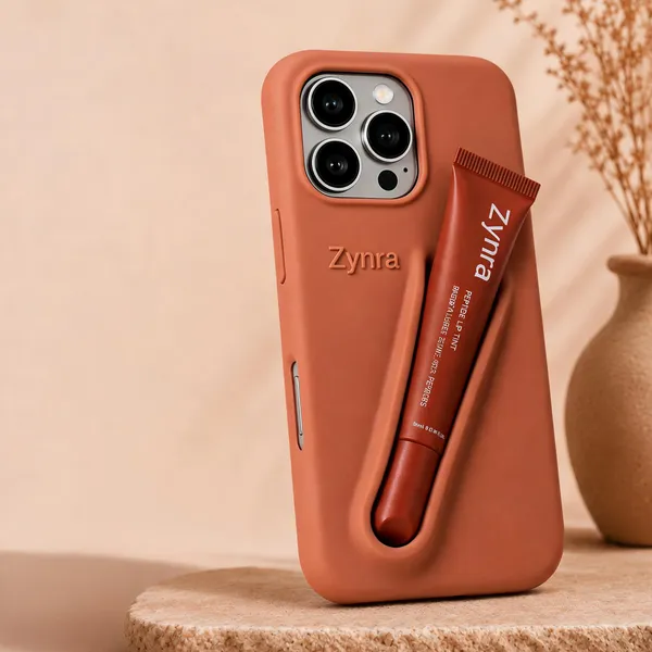 Terracotta_Silicone_Iphone_14_Pro_Max_Case_With_Peptide_Lip_Tint