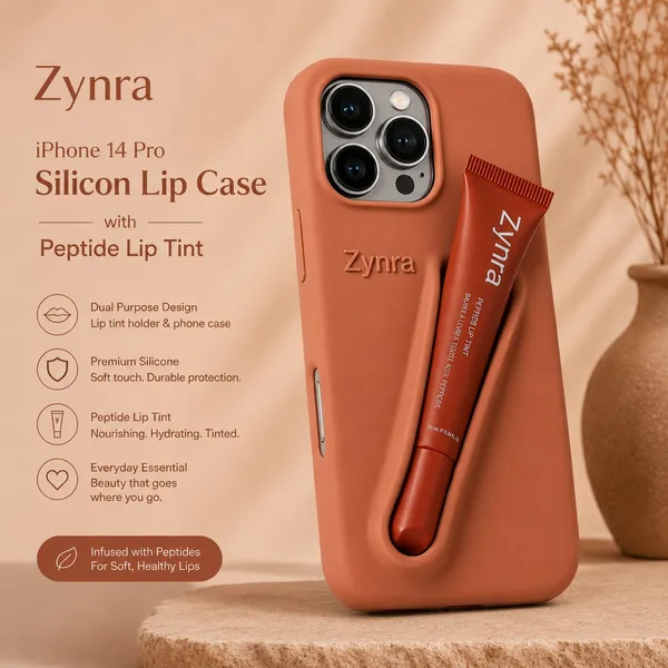 Terracotta_Silicone_Iphone_14_Pro_Case_With_Peptide_Lip_Tint