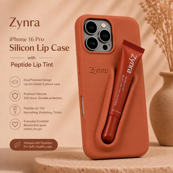 Terracotta_Silicone_Iphone_16_Pro_Case_With_Peptide_Lip_Tint