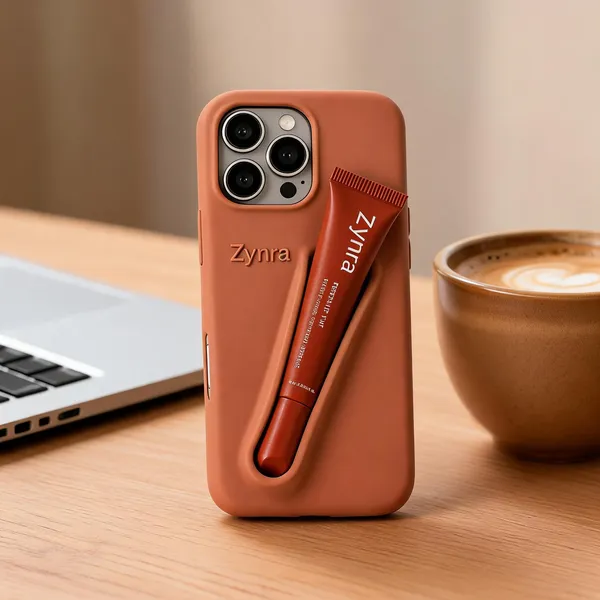 Terracotta_Silicone_Iphone_14_Pro_Case_With_Peptide_Lip_Tint