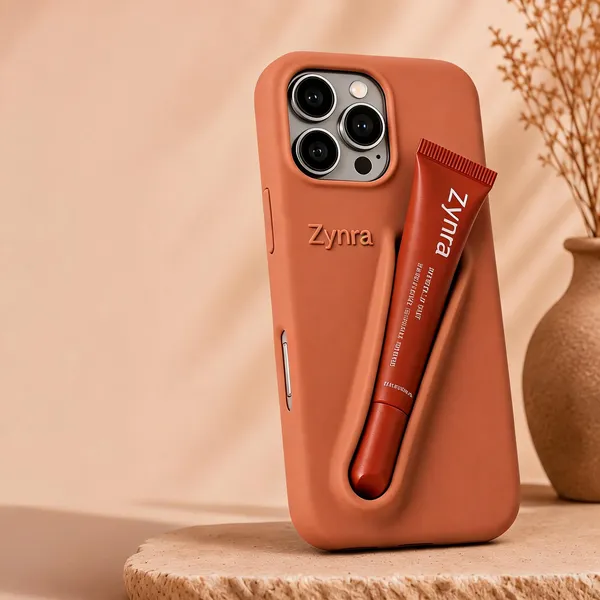 Terracotta_Silicone_Iphone_14_Pro_Case_With_Peptide_Lip_Tint