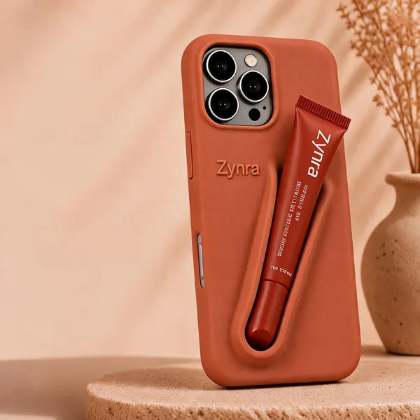 Terracotta_Silicone_Iphone_16_Pro_Case_With_Peptide_Lip_Tint